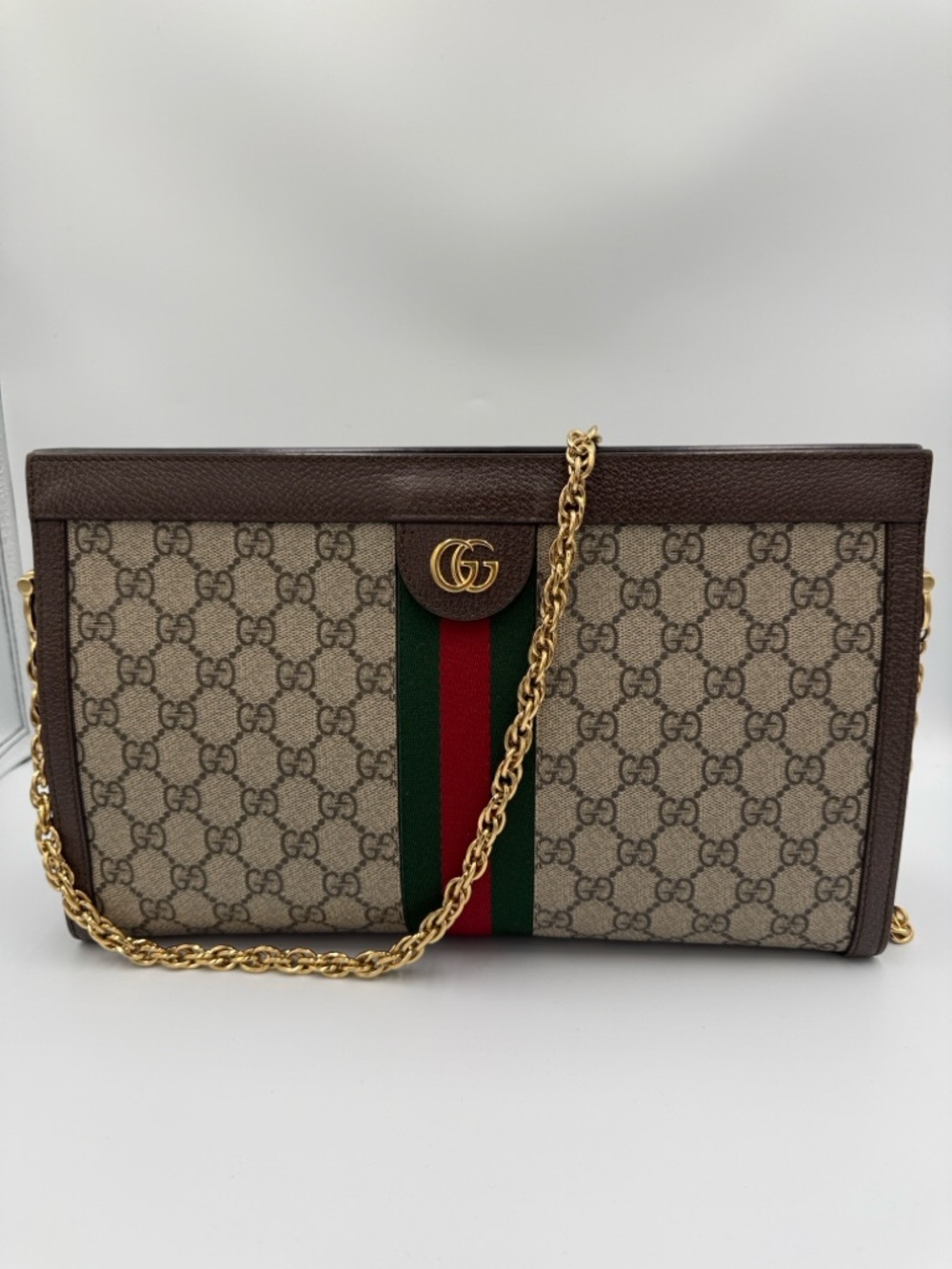 Gucci Brown GG Ophidia Web Chain Shoulder Bag